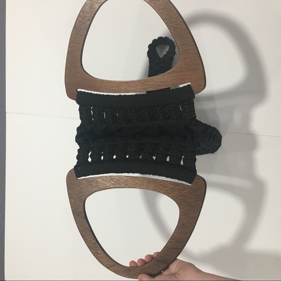 70s Vintage Handmade Macrame Bag Wooden Handle - Picture 7 of 8